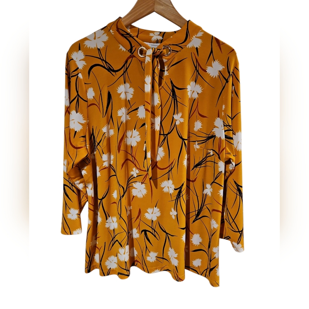 LIZ CLAIRBORNE Floral Yellow Women's Top SIZE 0X